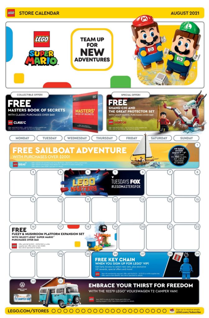 LEGO Store Calendar August 2021 updated