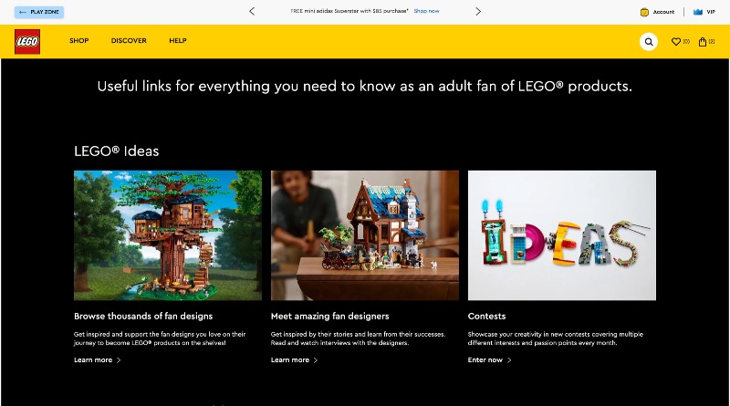 LEGO seeking feedback on landing page for adult fans